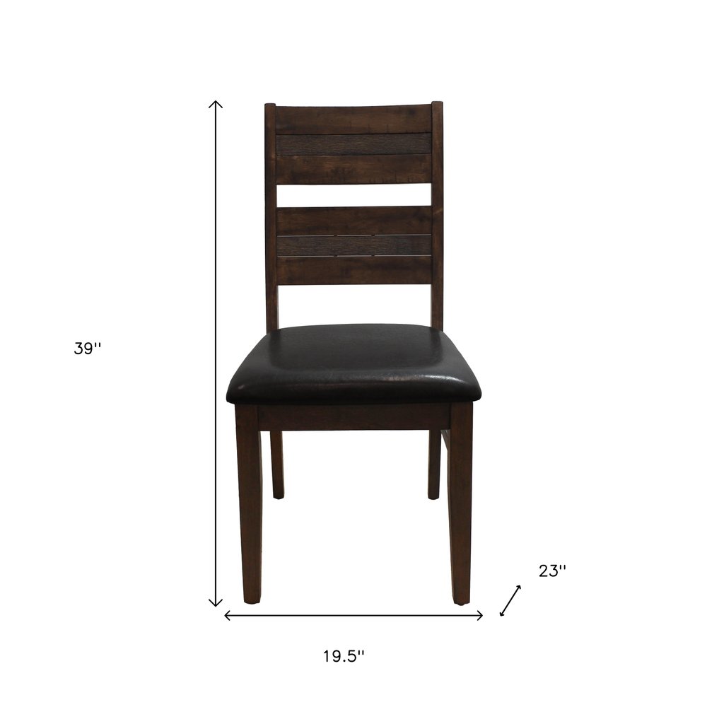 Set of Two Black And Dark Brown Faux Leather And Solid Wood Partially Open Back Dining Side Chairs