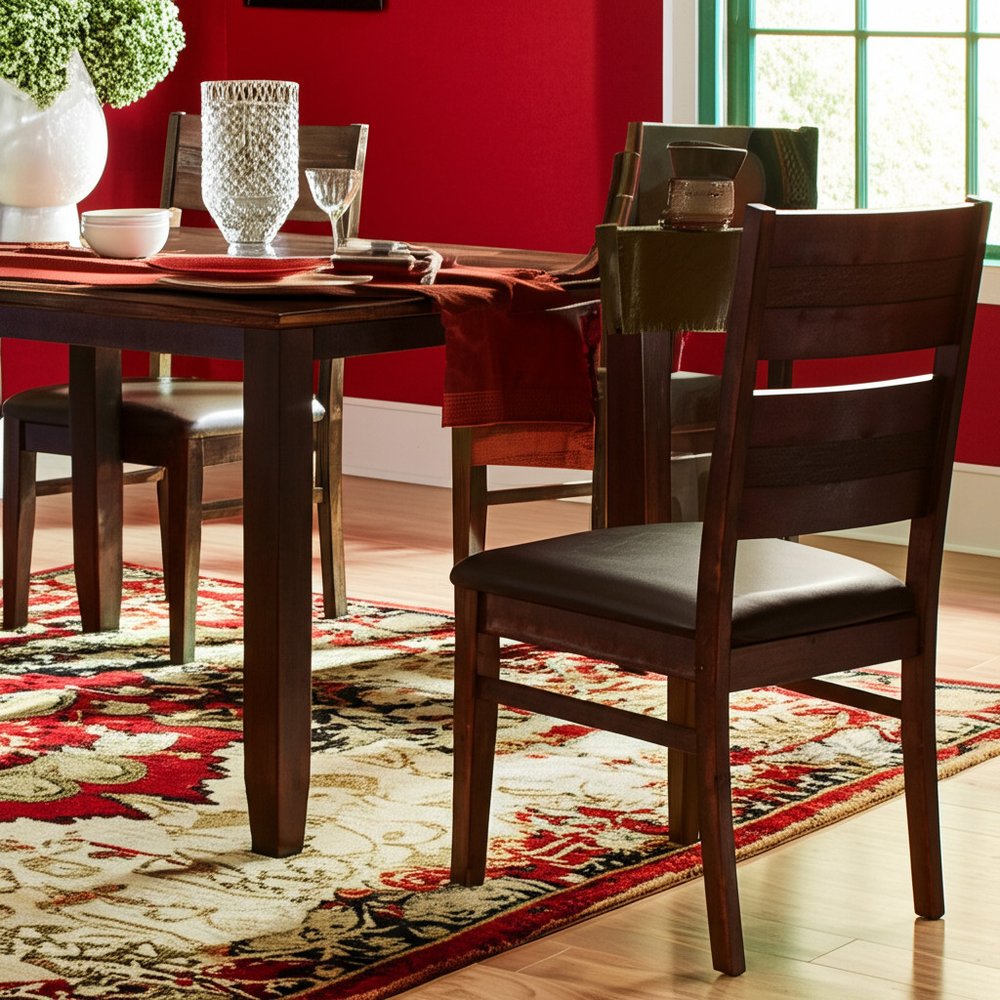 Set of Two Black And Dark Brown Faux Leather And Solid Wood Partially Open Back Dining Side Chairs