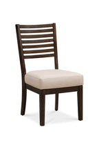 Set of Two Ivory And Dark Brown Linen And Solid Wood Slat Back Dining Side Chairs