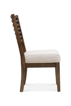 Set of Two Ivory And Dark Brown Linen And Solid Wood Slat Back Dining Side Chairs