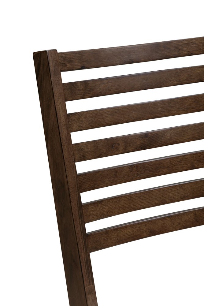 Set of Two Ivory And Dark Brown Linen And Solid Wood Slat Back Dining Side Chairs