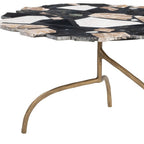 33" Black Brown White and Gold Terrazzo and Iron Coffee Table
