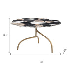 33" Black Brown White and Gold Terrazzo and Iron Coffee Table