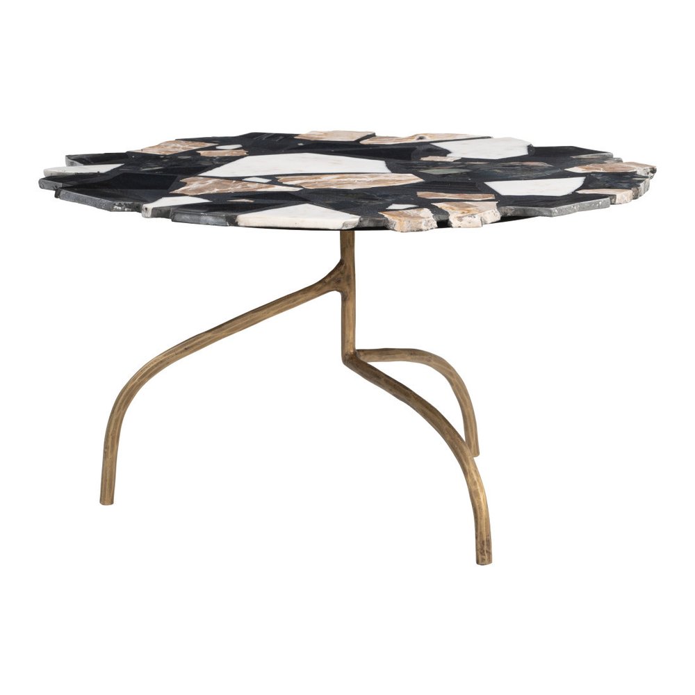 33" Black Brown White and Gold Terrazzo and Iron Coffee Table