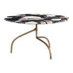33" Black Brown White and Gold Terrazzo and Iron Coffee Table