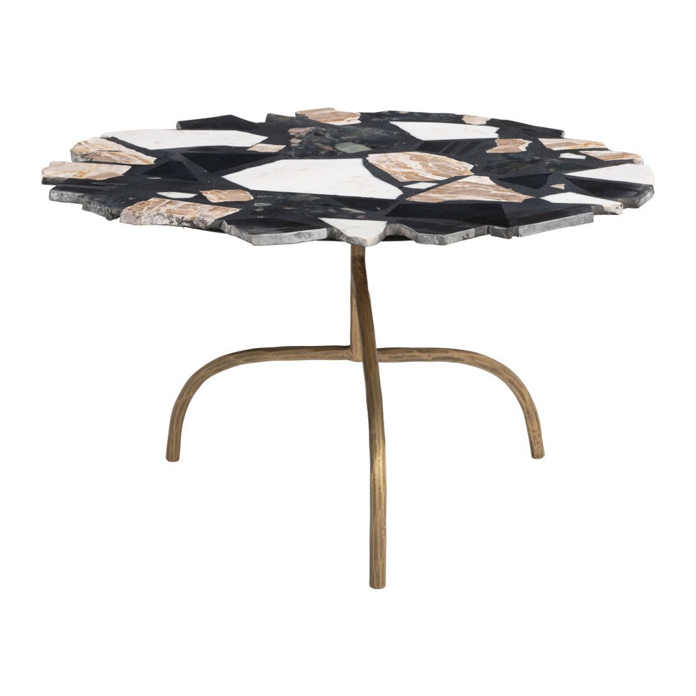 33" Black Brown White and Gold Terrazzo and Iron Coffee Table