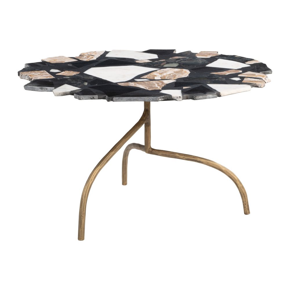 33" Black Brown White and Gold Terrazzo and Iron Coffee Table