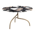 33" Black Brown White and Gold Terrazzo and Iron Coffee Table