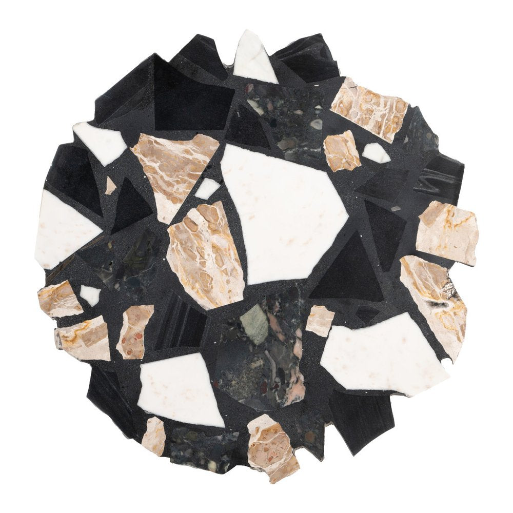 33" Black Brown White and Gold Terrazzo and Iron Coffee Table
