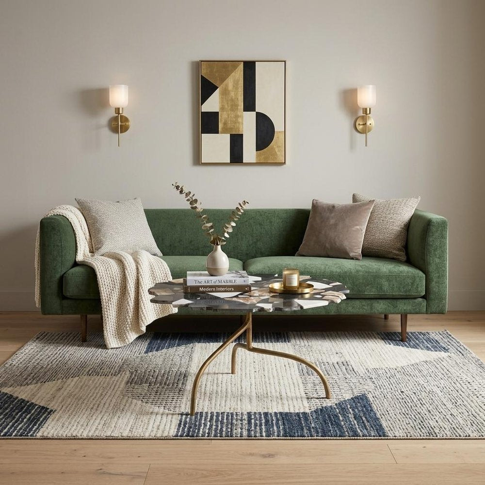 33" Black Brown White and Gold Terrazzo and Iron Coffee Table