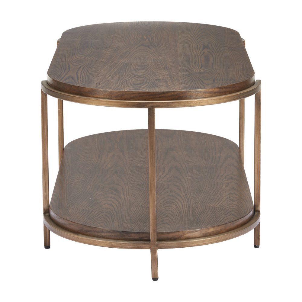 48" Brown Wood And Steel Oval Two Tier Coffee Table