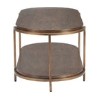 48" Brown Wood And Steel Oval Two Tier Coffee Table