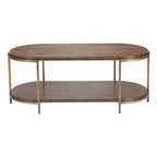 48" Brown Wood And Steel Oval Two Tier Coffee Table