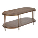 48" Brown Wood And Steel Oval Two Tier Coffee Table