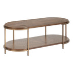 48" Brown Wood And Steel Oval Two Tier Coffee Table