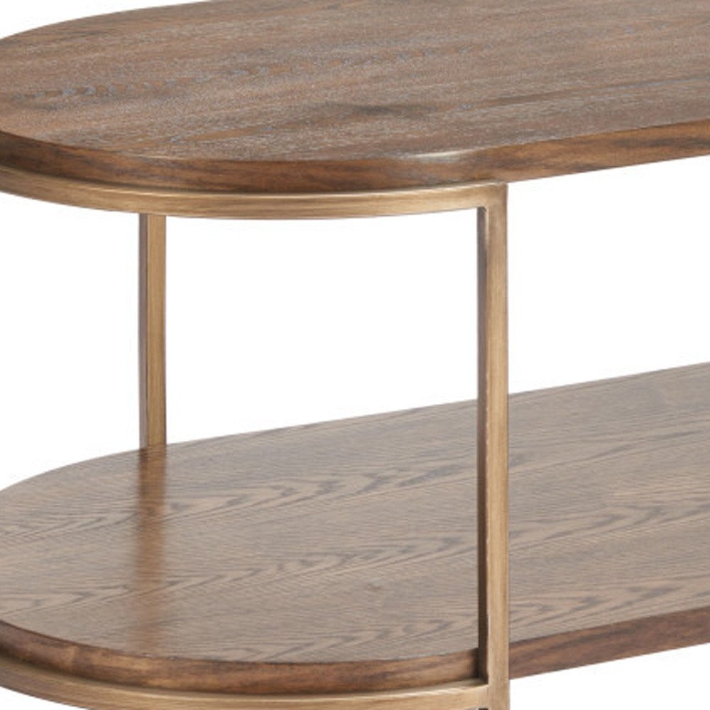 48" Brown Wood And Steel Oval Two Tier Coffee Table