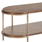 48" Brown Wood And Steel Oval Two Tier Coffee Table