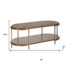 48" Brown Wood And Steel Oval Two Tier Coffee Table