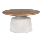32" Brown and White Solid Wood Round Pedestal Coffee Table