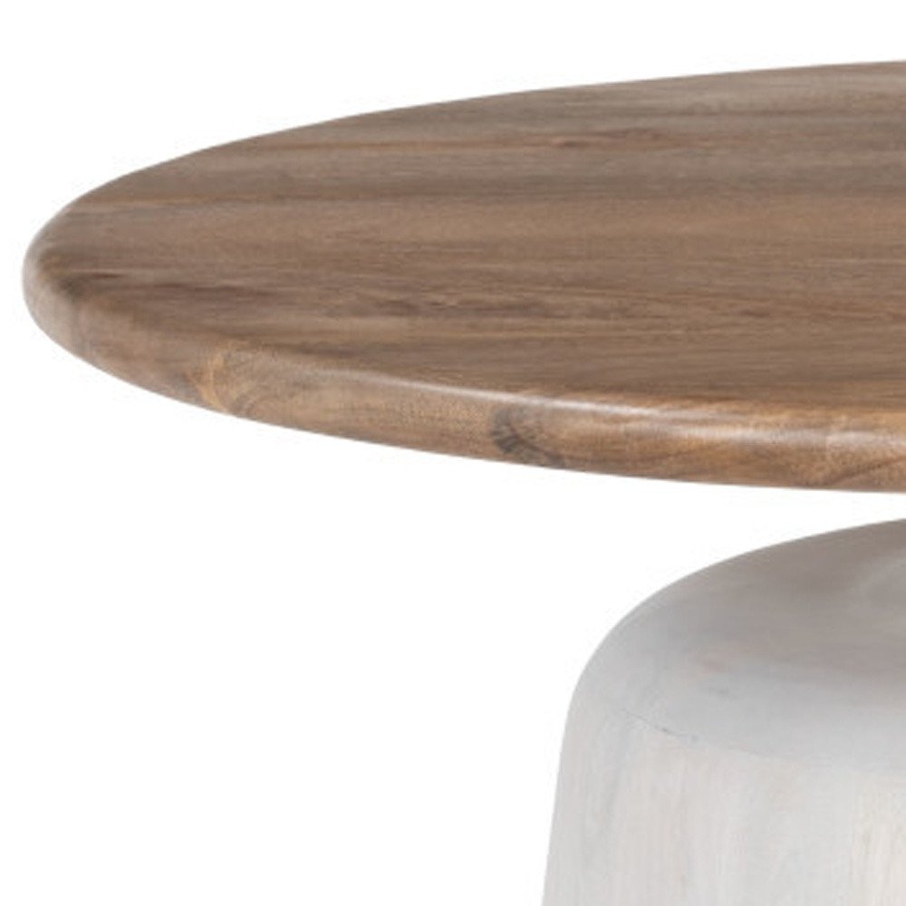 32" Brown and White Solid Wood Round Pedestal Coffee Table