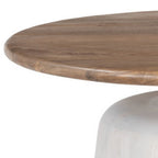 32" Brown and White Solid Wood Round Pedestal Coffee Table