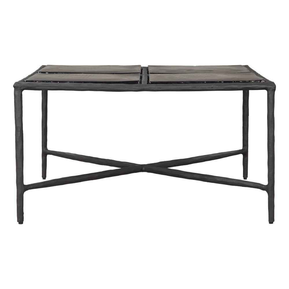 31" Black Glass and Aluminum Square Coffee Table