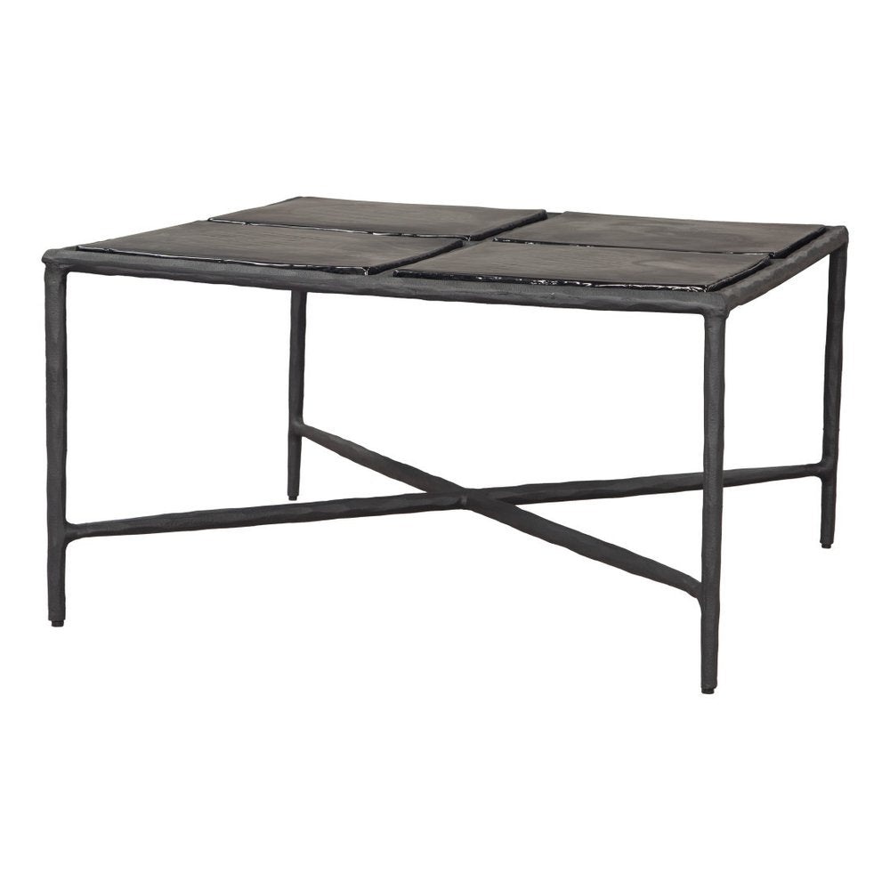 31" Black Glass and Aluminum Square Coffee Table