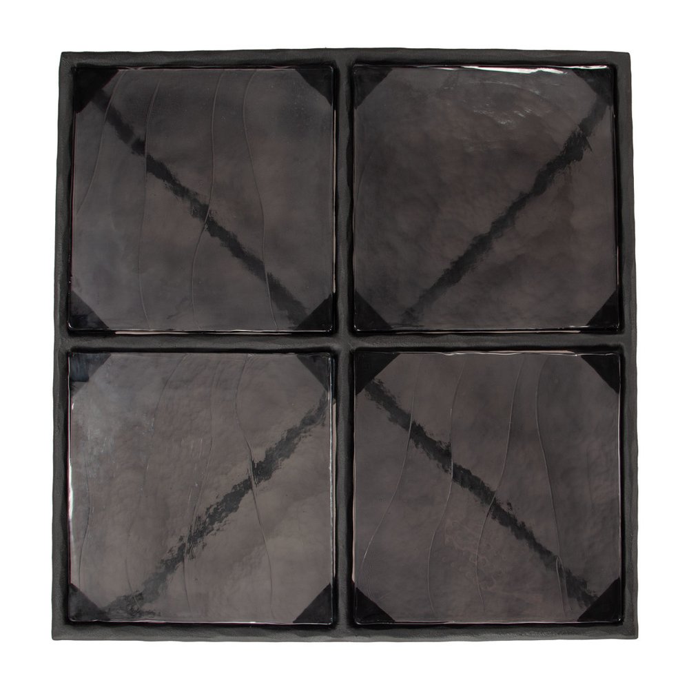 31" Black Glass and Aluminum Square Coffee Table
