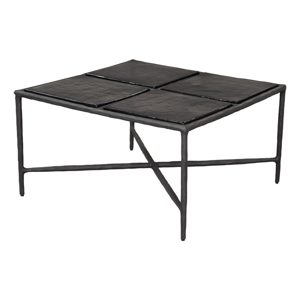 31" Black Glass and Aluminum Square Coffee Table