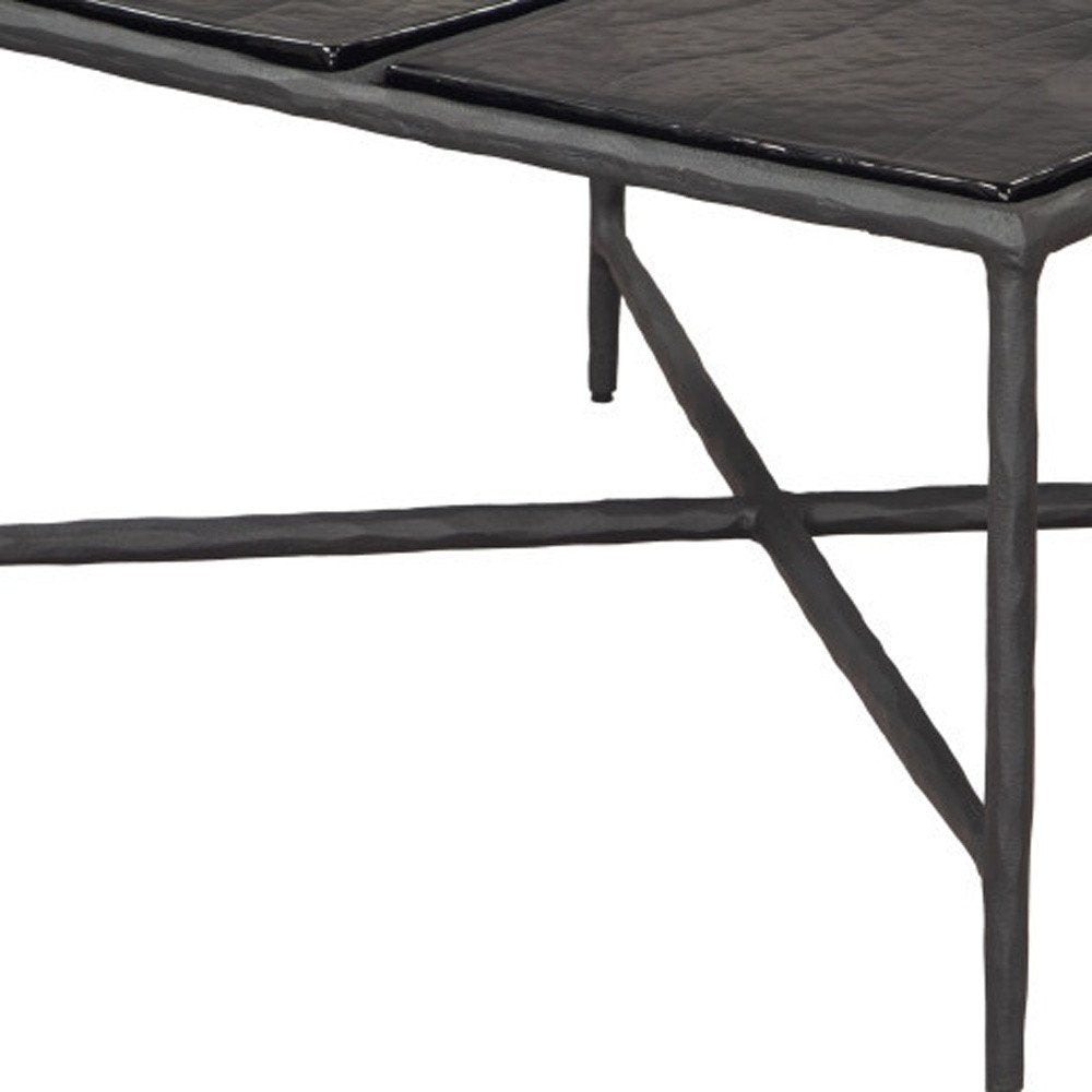 31" Black Glass and Aluminum Square Coffee Table