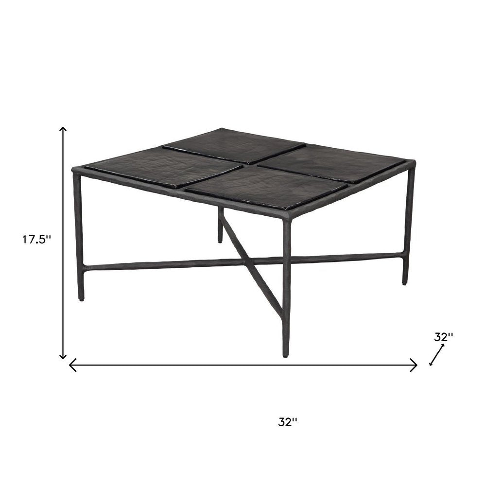 31" Black Glass and Aluminum Square Coffee Table