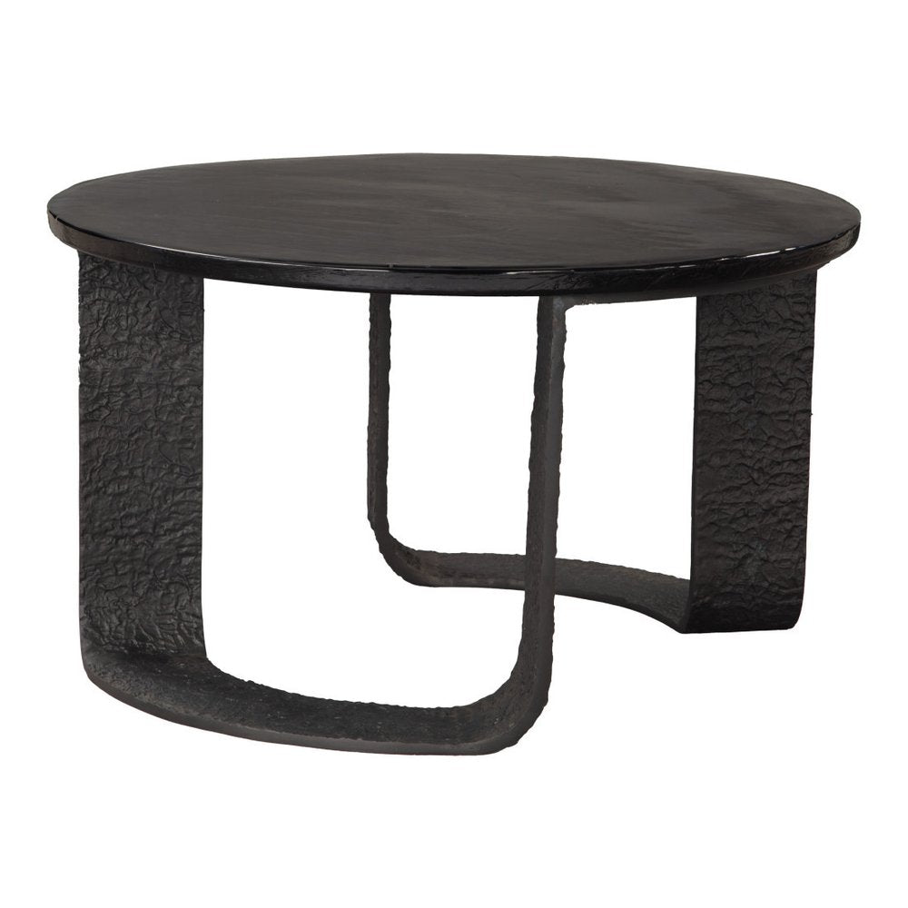 32" Black Glass and Aluminum Round Pedestal Coffee Table