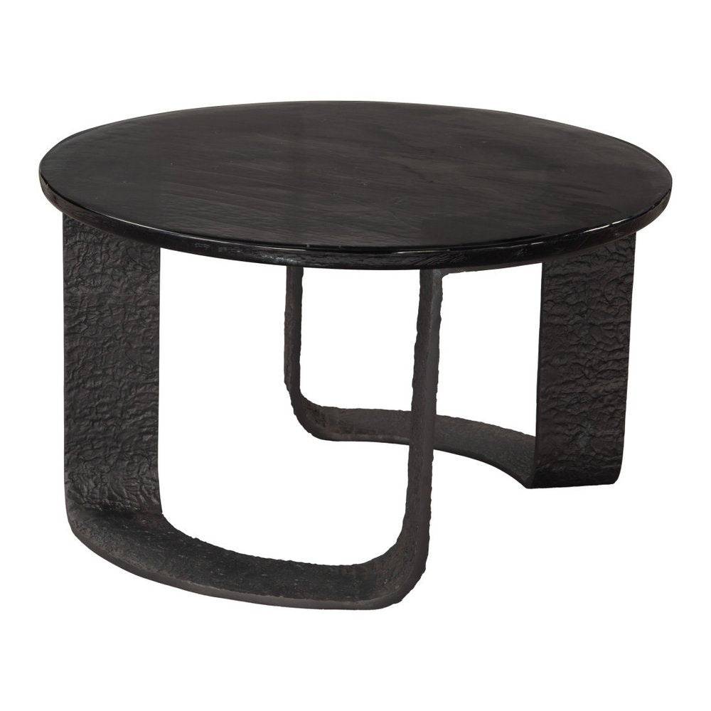 32" Black Glass and Aluminum Round Pedestal Coffee Table