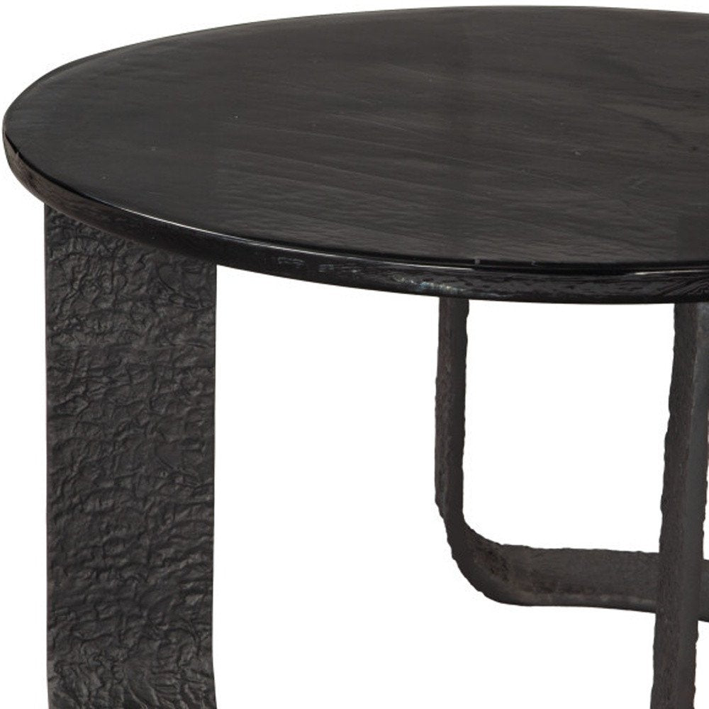 32" Black Glass and Aluminum Round Pedestal Coffee Table
