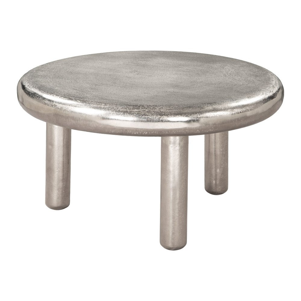 32" Silver Aluminum Round Pedestal Coffee Table