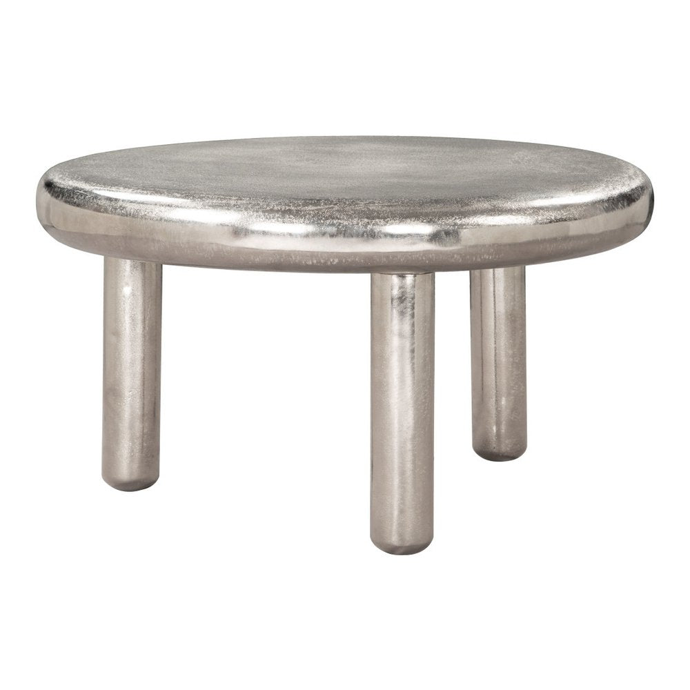 32" Silver Aluminum Round Pedestal Coffee Table