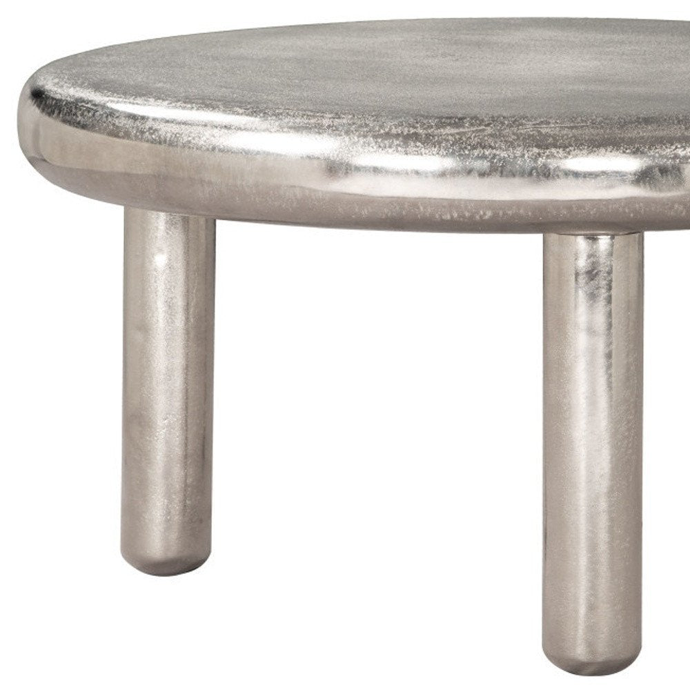 32" Silver Aluminum Round Pedestal Coffee Table