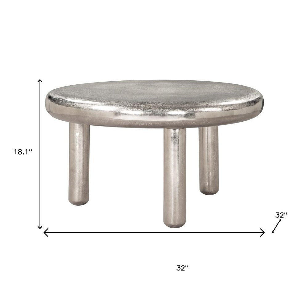 32" Silver Aluminum Round Pedestal Coffee Table