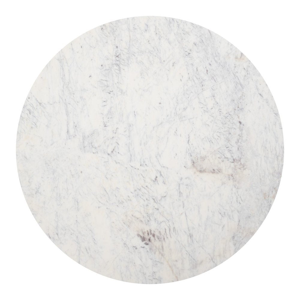51" White and Black Marble and Wood Pedestal Base Round Top Dining Table