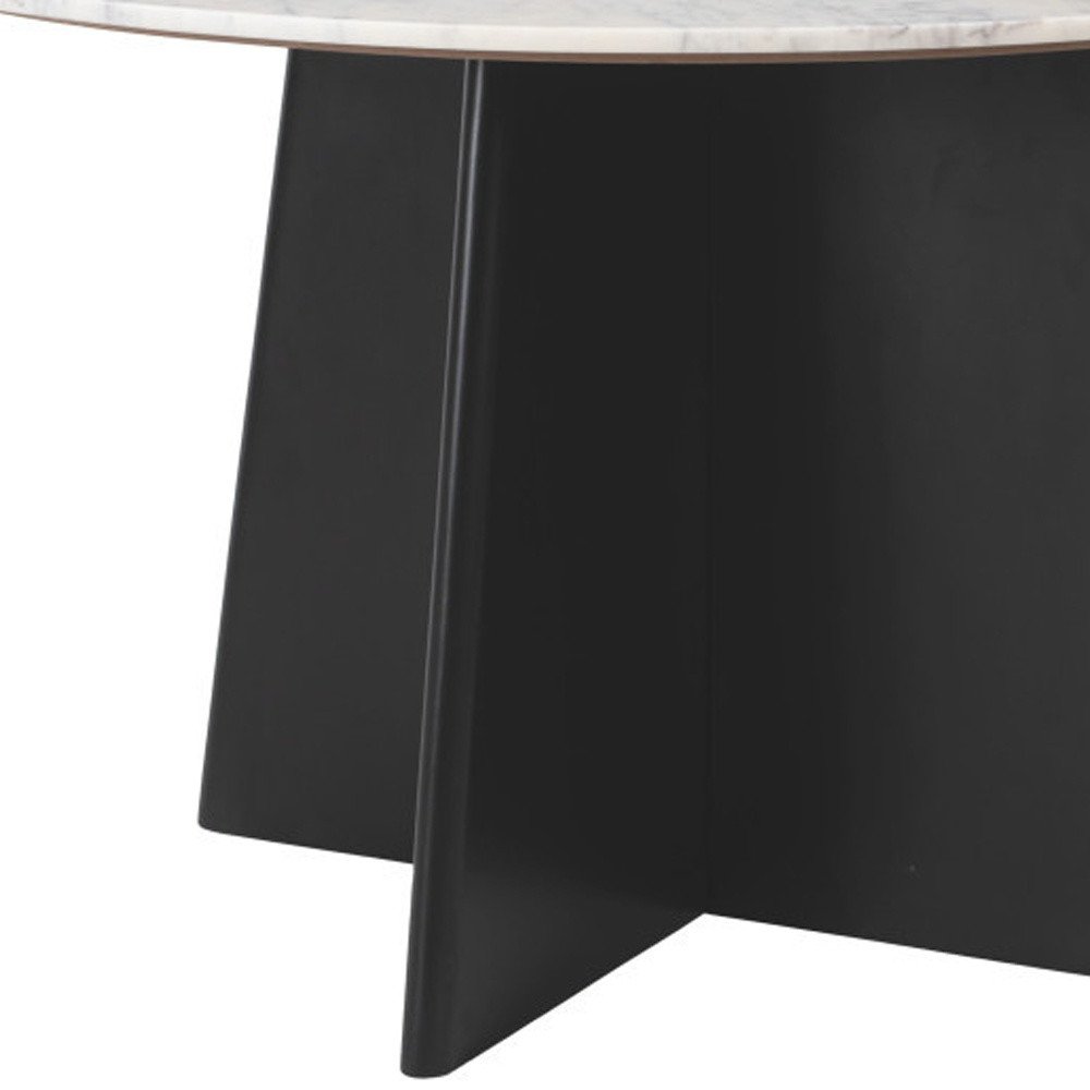 51" White and Black Marble and Wood Pedestal Base Round Top Dining Table