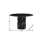 48" Black Marble and Wood Pedestal Base Round Top Dining Table