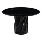 48" Black Marble and Wood Pedestal Base Round Top Dining Table