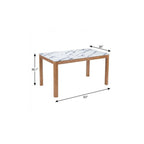 63" White and Natural Faux Marble and Solid Wood Dining Table