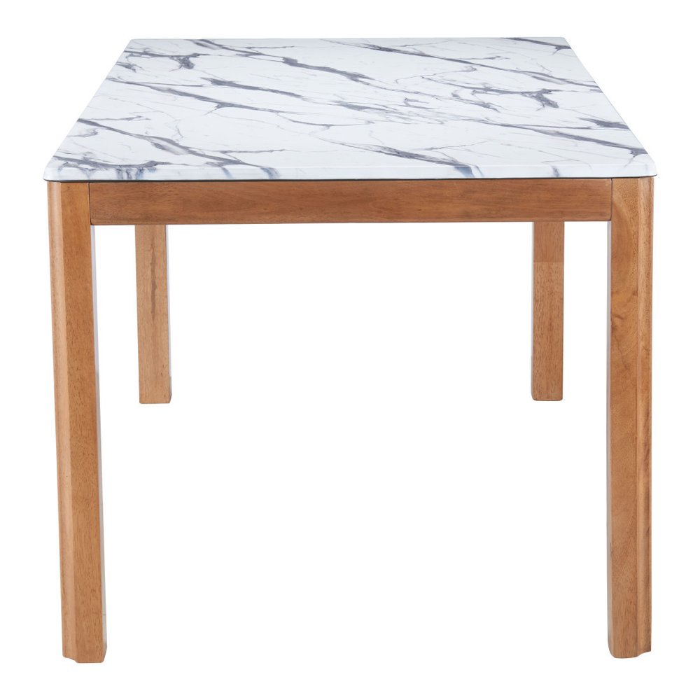63" White and Natural Faux Marble and Solid Wood Dining Table