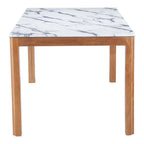 63" White and Natural Faux Marble and Solid Wood Dining Table