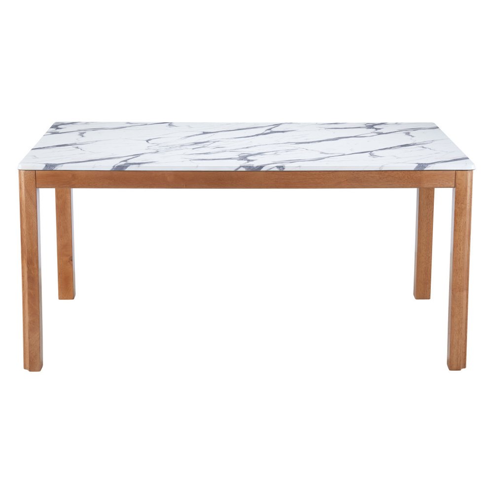 63" White and Natural Faux Marble and Solid Wood Dining Table
