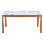 63" White and Natural Faux Marble and Solid Wood Dining Table
