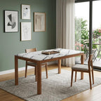 63" White and Natural Faux Marble and Solid Wood Dining Table