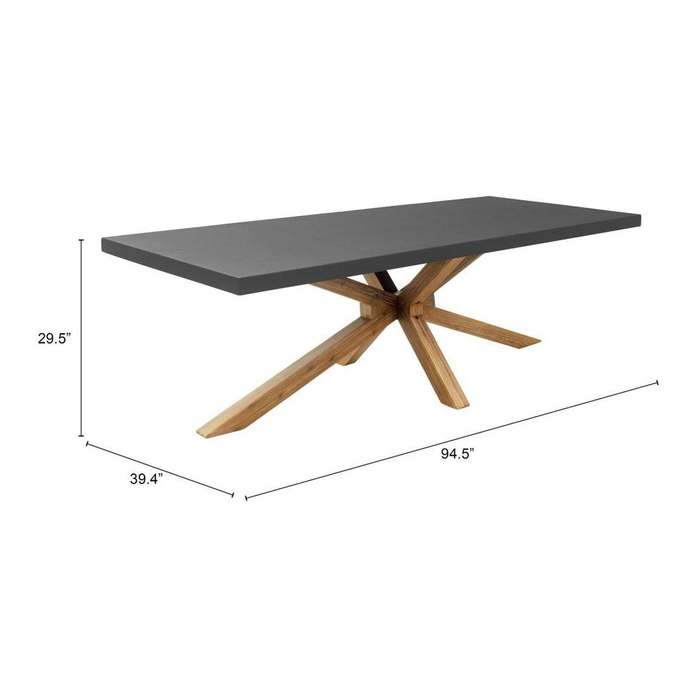 95" Gray and Natural Faux Concrete and Solid Wood Cross Leg Base Dining Table