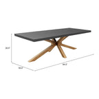 95" Gray and Natural Faux Concrete and Solid Wood Cross Leg Base Dining Table